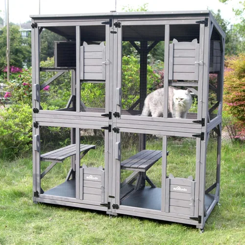 Miniatura 7 de Ventana Catio Outdoor Cat Recinto Casa grande para gatos Walk In, Refugio para Gatitos, Con Caja de Descanso, Gris