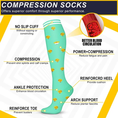 Miniatura 4 de Calcetines de compresión para mujeres y hombres (6 pares) 15-20 mmHg son para atletismo, correr, montar, viajar, enfermería médica, mejor apoyo