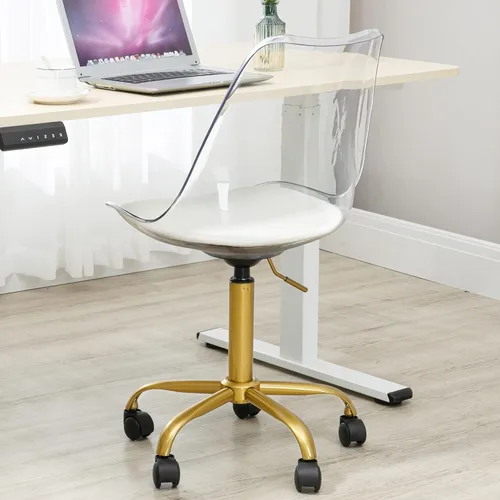Miniatura 10 de HOMEFUN Silla de escritorio transparente, de acrílico, giratoria, sin brazos, altura ajustable, de plástico moldeado fantasma, sillas de oficina
