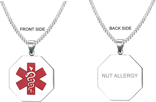 Miniatura 119 de VNOX Collar con colgante personalizado de acero inoxidable con grabado personalizado para identificación de alerta médica de emergencia para hombres