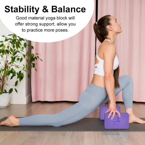 Miniatura 6 de Juego de 2 bloques de yoga y 2 correas de yoga, bloques de espuma EVA antideslizantes, ladrillos de yoga de alta densidad con correa de 6 pies