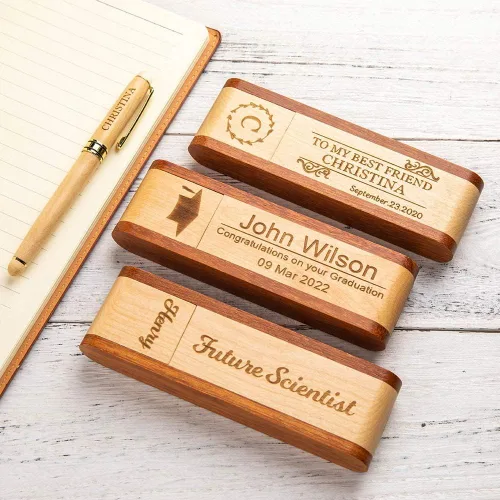 Miniatura 2 de Juego de bolígrafos y estuches de madera personalizados, bolígrafo de madera natural, regalo de cumpleaños/Navidad/graduación