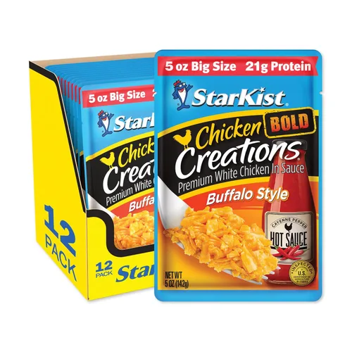 StarKist Chicken Creations BOLD - Bolsa estilo búfalo (5 onzas, 12 unidades) Carne blanca totalmente cocida con alto contenido de proteínas, sin
