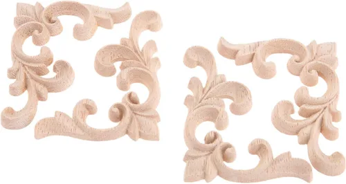 Miniatura 8 de MUXSAM Apliques decorativos de madera, 2 pares de flores talladas de madera sin pintar para armarios, cofres, espejos, cajas, puertas, paredes