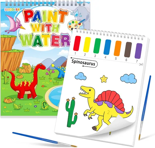 Miniatura 15 de Libros de pintar con agua SOCOLER para niños pequeños, papeles de pintura de acuarela sin desorden con tema de tráfico para niños, kit de pintura