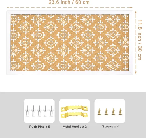 Miniatura 5 de Tablero Decorativo de Corcho para Paredes, Tablero de Anuncios con Estampado Floral Blanco, Tablero de Alfileres y Visión con Marco Blanco