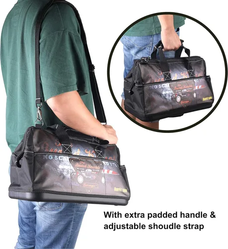 Miniatura 6 de Busted Knuckle Garage bolsa de herramientas portátil de 16 pulgadas con boca ancha, 21 bolsillos, gran espacio interior y base impermeable