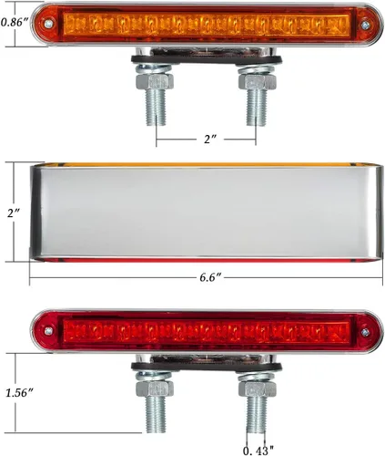 Miniatura 5 de Partsam 2 barras de luz LED rojas y ámbar de 6.5 pulgadas con doble cara para camión, semirremolque, 10 luces LED impermeables con doble tachuelas
