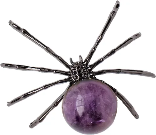 Runyangshi 1 bola de amatista de cristal natural de 2 pulgadas, hecha a mano, estatua de araña animal, adorno de cristal curativo para decoración de