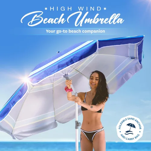 Miniatura 2 de AMMSUN - Sombrilla de playa de 7 pies resistente a fuertes vientos con ancla de arena, bandeja de mesa incorporada, poste de inclinación