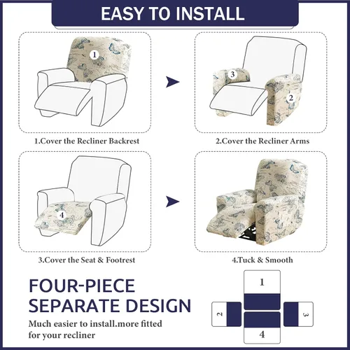 Miniatura 7 de Iauddy Funda para Sillón Reclinable - Funda Elástica Suave Antideslizante para Silla Reclinable de 4 Piezas, Protector de Muebles para Sillón