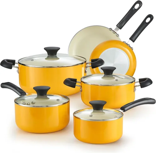 Cook N Home Juego de ollas y sartenes antiadherentes, juego de 10 piezas de utensilios de cocina de cerámica, juego de cocina antiadherente con