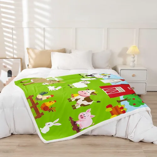 Miniatura 2 de Feelyou Manta de forro polar para niños y niñas, con estampado de animales de dibujos animados, encantadores conejos, ovejas, caballo, manta de lujo