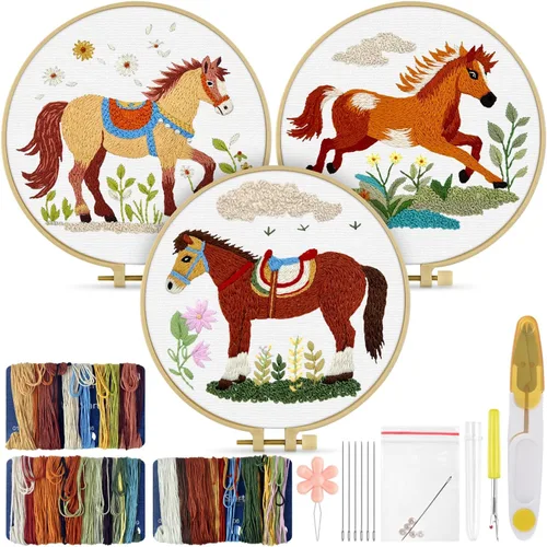 Miniatura 11 de TINDTOP 3 juegos de kit de práctica de bordado, kit de bordado de mariposas y flores para principiantes incluye tela, aros, hilos para amantes