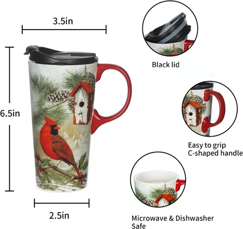 Miniatura 5 de Topadorn Taza de viaje de cerámica de Navidad, taza de café con leche con tapa y caja de regalo para vacaciones, 17 onzas