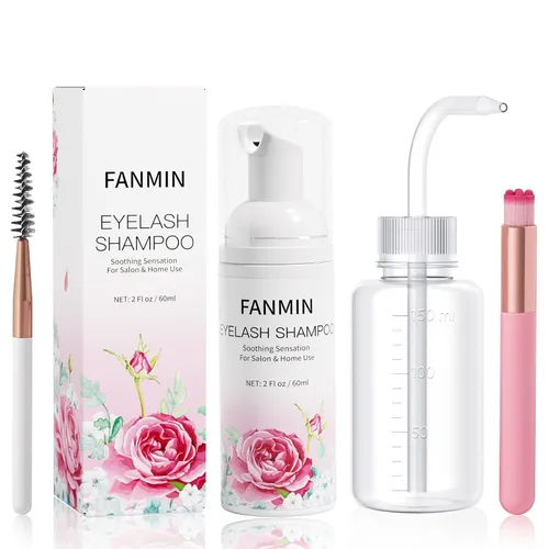 Miniatura 10 de Limpiador de extensiones de pestañas de 2.3 fl oz + varita de rímel + cepillo limpiador espumoso de párpados, lavado de pestañas y baño de pestañas