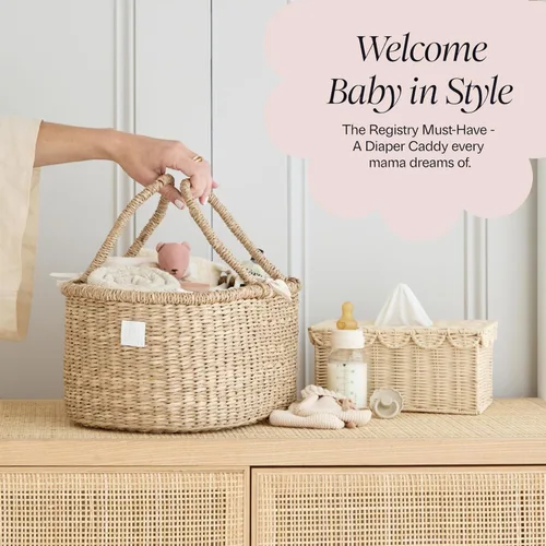 Miniatura 6 de BEBE BASK Organizador Premium de Pañales para Bebé - Cesta de Hierba Marina Hecha por Artesanos con Divisor de Algodón - Cesta Organizadora