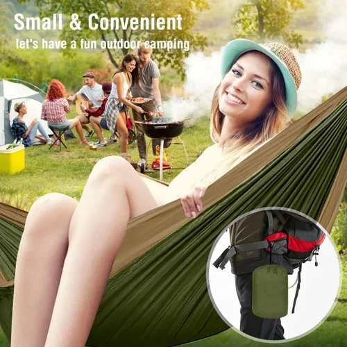 Miniatura 6 de Hamaca para campamento, hamacas portátiles individuales/dobles para senderismo al aire libre, viajes, mochileros, hamaca de nailon 210D para patio