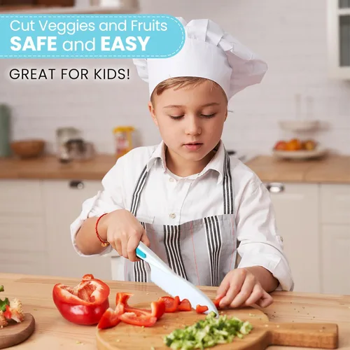 Miniatura 5 de Zulay - Juego de cuchillos infantiles de 3 piezas para cocinar y hornear reales, cuchillos para niños pequeños para cortar frutas, verduras y Azul