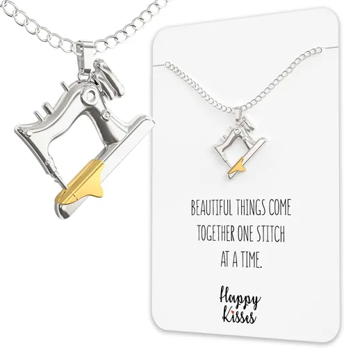 Happy Kisses Collar con dijes de costura, regalos para colchas y alcantarillas, tarjeta de regalo con mensaje "Beautiful Things Come Together One