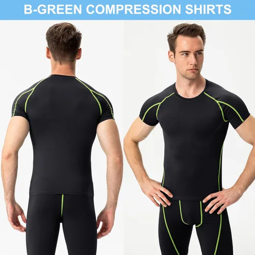 Miniatura 2 de Paquete de 3 camisetas de compresión atléticas para hombre, manga corta, camiseta de entrenamiento, camiseta deportiva fresca y seca
