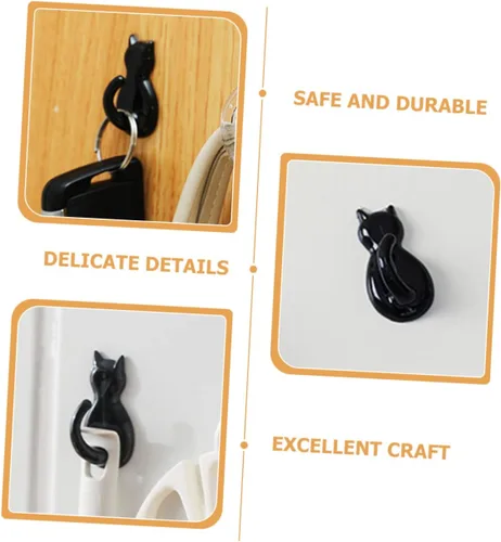Miniatura 7 de 4 ganchos de cola de gato negros – Ganchos adhesivos de montaje en pared para llaves, abrigos, bolsas y toallas – Bonitos ganchos decorativos