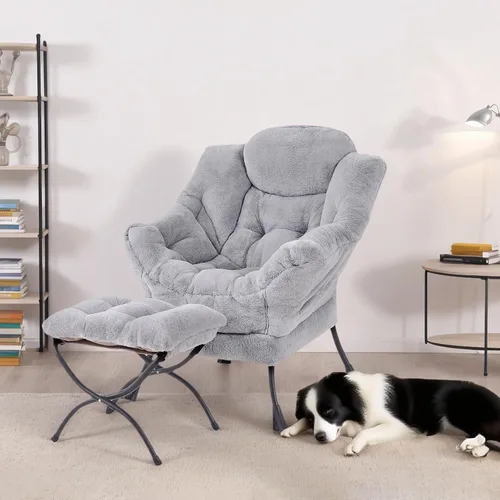 Miniatura 3 de Tiita Silla Perezosa con Otomana, Sillón de Descanso Moderno de Gran Tamaño, Cómoda Silla de Lectura de Ocio con Reposapiés para Dormitorio, Sala