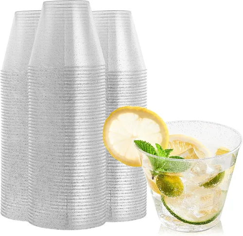 Miniatura 9 de FOCUSLINE Vasos de plástico dorado de 10 onzas, vasos desechables de plástico duro transparente, borde dorado, resistentes, reutilizables, 100