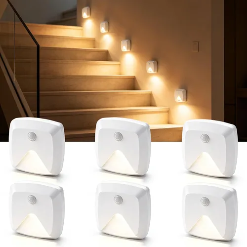 innofox Paquete de 6 luces adhesivas con sensor de movimiento, luz nocturna LED blanca cálida, luces de escalera adhesivas en cualquier lugar, luz