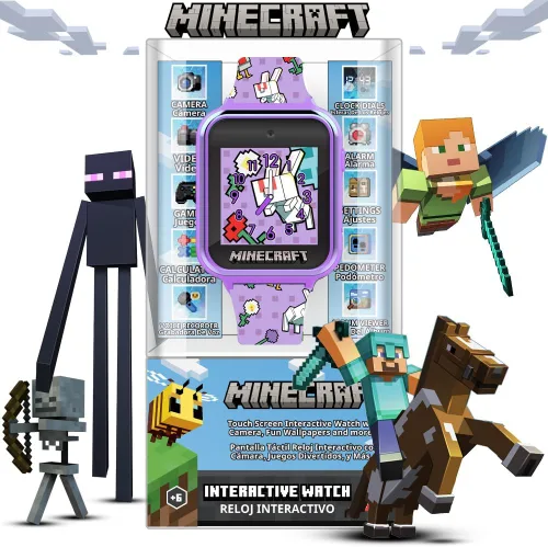 Minecraft - Reloj inteligente para niños con 10 caras de reloj, selfie y cámara de video, contador de pasos, grabadora de voz, juegos divertidos,