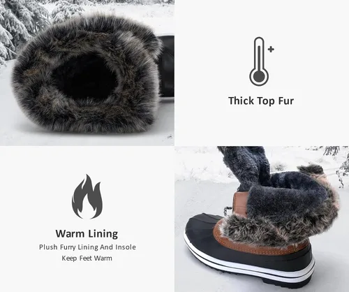 Miniatura 3 de VEPOSE Botas de nieve impermeables para mujer Calzado a media pantorrilla de agujetas con pieles