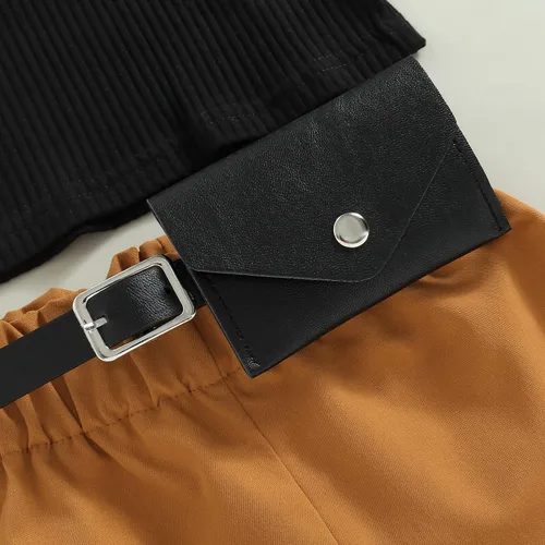 Miniatura 17 de Adobabirl Conjunto de ropa de verano para niña pequeña, sin mangas, acanalada, top halter y pantalones cortos, ropa de moda para niños con cinturón