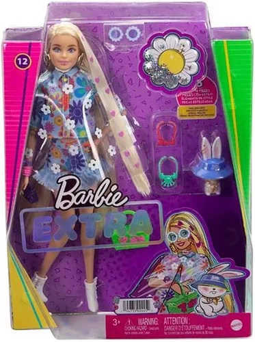 Miniatura 6 de Barbie Muñeca extra y accesorios con pelo rubio extra largo con traje floral y poncho con conejito de mascota