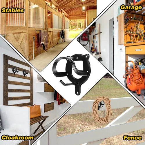 Miniatura 7 de Dunzy Soporte para brida de caballo, 3 unidades, ganchos para bridas, almacenamiento de tachuelas, soporte de metal con tubos y tornillo para Negro