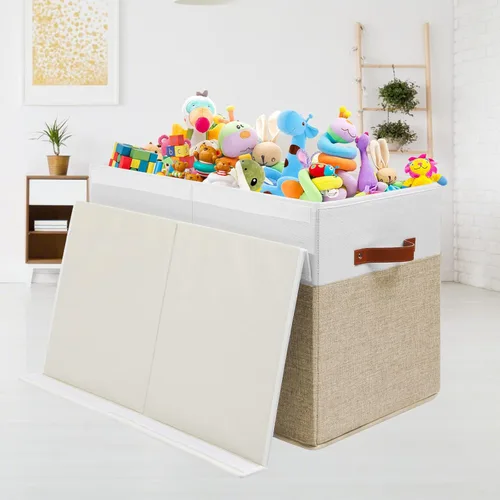 Miniatura 4 de Gowee Caja Grande de Almacenamiento de Juguetes con Tapa, Cofre Organizador Resistente para Guardar Juguetes con Divisores para Niños, Niñas, Beige