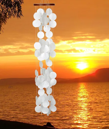 Miniatura 6 de Campanillas de Woodstock Chimes Colección Asli Arts, Cascada Capiz, Campanillas de viento de Capiz Azure de 40'' para exteriores, patio, hogar