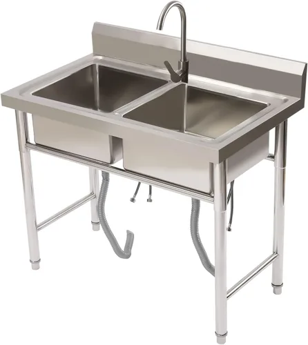 Miniatura 14 de Fregadero de cocina de restaurante comercial independiente de acero inoxidable con soporte, preparación de cocina y lavabo de mano para el hogar