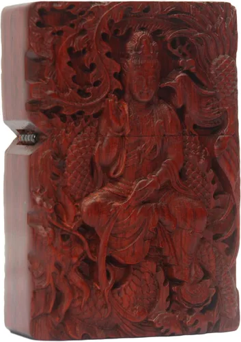 Miniatura 29 de Caja de carcasa de madera natural tallada en palisandro Huanghuali para módulo Zippo (Zodíaco Caballo)