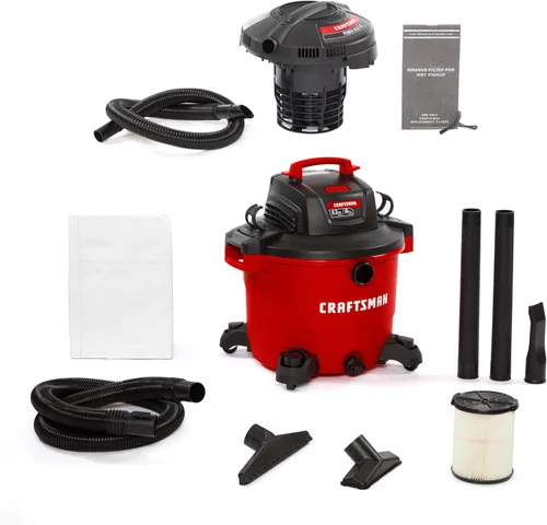 CRAFTSMAN CMXEVBE17595 Aspiradora de Taller Húmedo/Seco de Servicio Pesado de 16 Galones 6.5 HP Pico con Filtro, Bolsa para Polvo, Manguera,