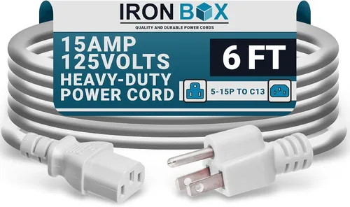 Miniatura 37 de IronBox Electric - Cable de alimentación de servicio pesado 5-15P a C13 - Cable de 3 clavijas 15A 125V 14/3 SJT para PC - Cable para computadora