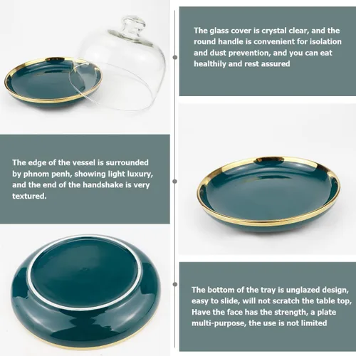 Miniatura 5 de DOERDO - Soporte para pasteles de 6 pulgadas con cúpula, plato de cerámica con cúpula de vidrio transparente, para macarrón, queso, postres, 6 x 4.7