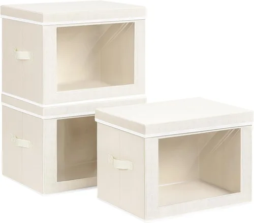 Miniatura 17 de Homsorout Contenedores de almacenamiento con tapas, organizadores pequeños de tela con ventana, contenedores de almacenamiento plegables para ropa
