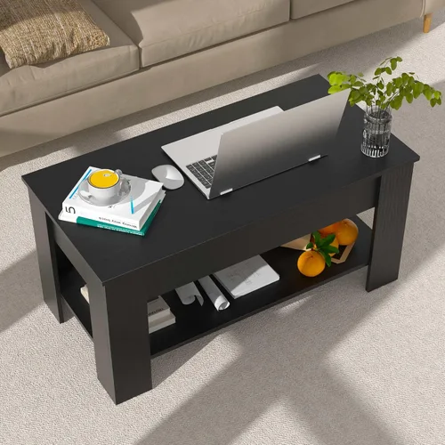 Miniatura 10 de Mesa auxiliar de madera rústica con almacenamiento, mesa consola con escritorio oculto para sala de estar Marrón