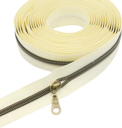 Miniatura 27 de YaHoGa #5 Cremalleras metálicas de nailon color latón antiguo de The Yard Bulk Cinta beige de 10 yardas con 25 unidades de tiradores para costura