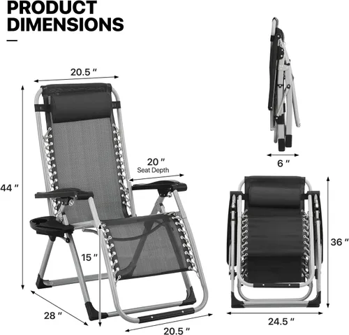 Miniatura 3 de MoNiBloom Silla reforzada de gravedad cero, tumbona plegable para piscina y playa, tumbona de bronceado portátil con cojín, reposacabezas y bandeja
