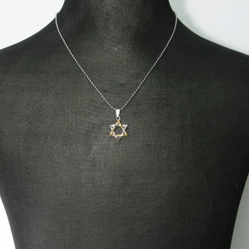 Miniatura 4 de Collar con colgante de estrella judía de David de acero inoxidable tono dorado