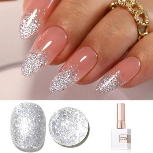 Miniatura 51 de Double Rhythm Esmalte de gel con purpurina de nieve de 0.5 fl oz, color holográfico reflectante para arte de uñas, salón de manicura y bricolaje