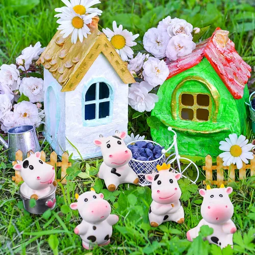 Miniatura 4 de Blulu 14 piezas de decoración de pastel de vaca, decoración de pasteles de vaca, animales en miniatura, juguetes, resina, jardín, musgo, paisaje