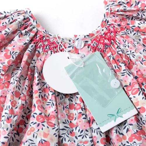Miniatura 5 de Simplee kids Vestido fruncido de verano para niña, vestido casual de manga corta, estampado floral, vestido de princesa para niños pequeños