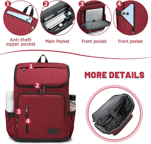 Miniatura 2 de YALUNDISI - Mochila vintage con puerto de carga USB para mujeres y hombres para laptop y viajes, Negro, 15,6 pulg.